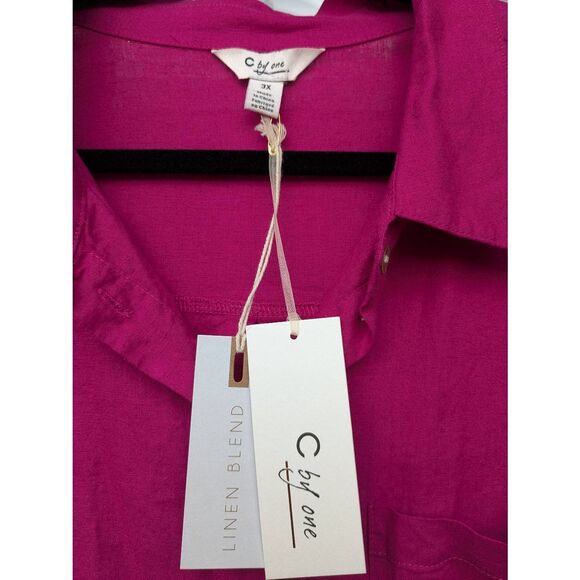 C by One Linen Blend Button Up Shirt Pink, Size 3X - NWT - Picture 2 of 6